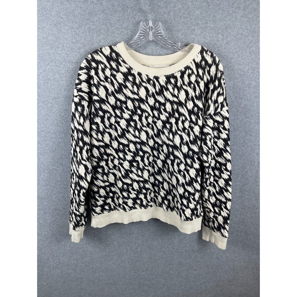 Garnet Hill 100%‎ Organic Cotton Off White & Black Quilted Sweatshirt Women’s M